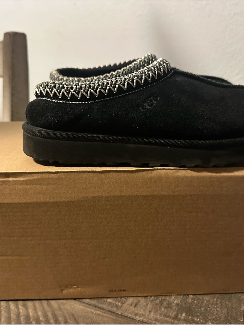 UGG Women’s Black Suede Slip-On Clog with Contrast Stitching